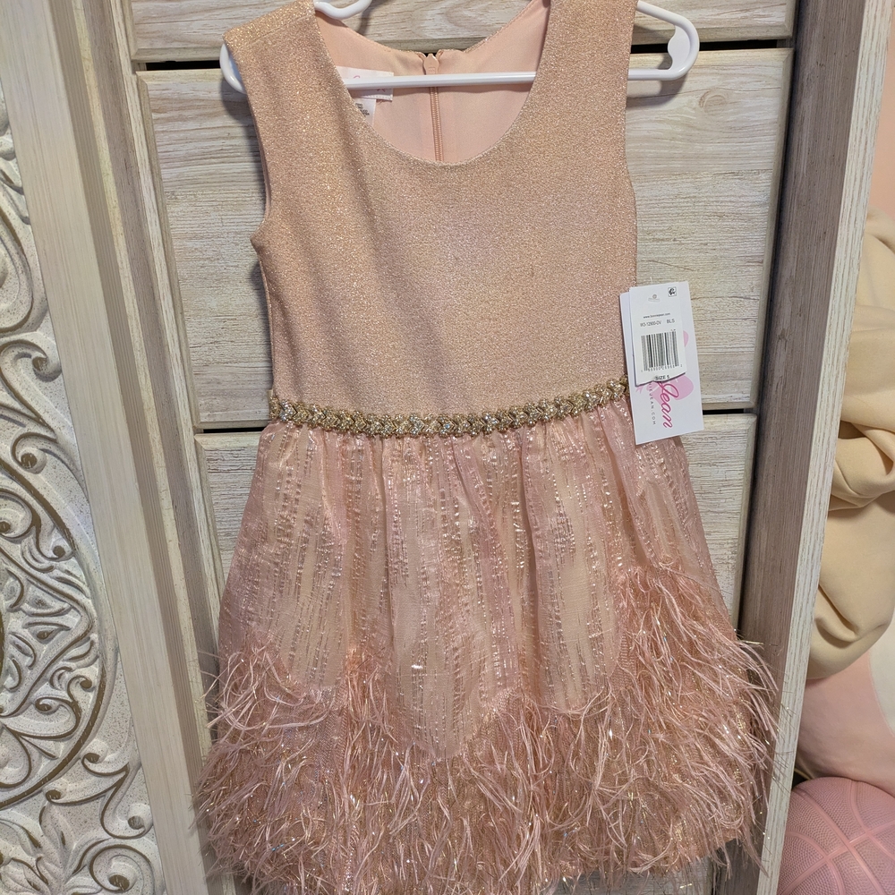 New Bonnie Jean Pink Dress with Gold Accents